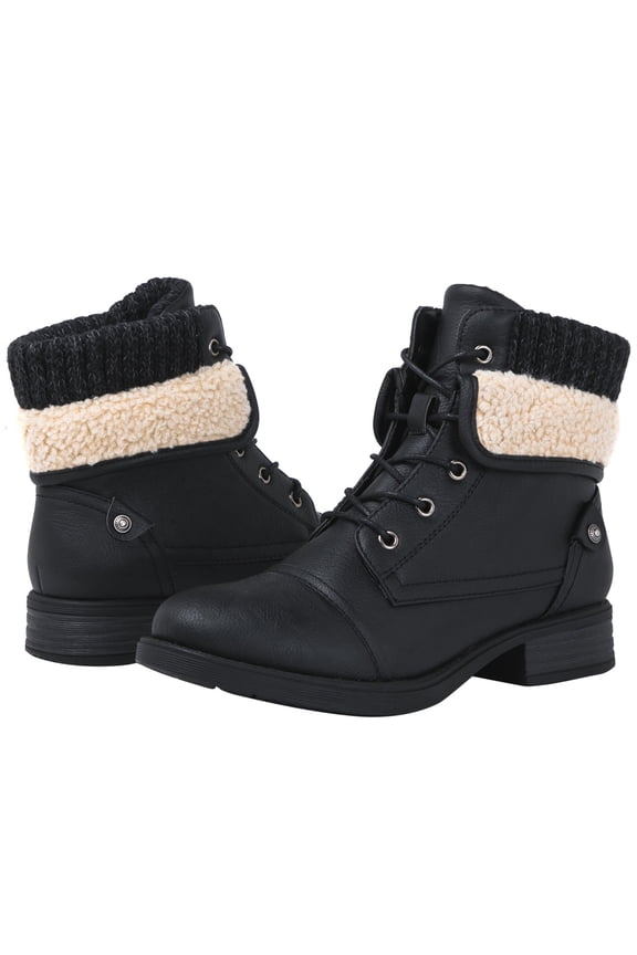 GLOBALWIN Women's lace Up Boots for Women with Low Heel 10M Black