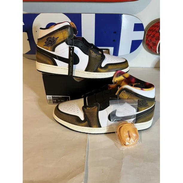 N I-K-E A i r-Jor-dan 1 Mid SE Shoes Black Taxi White DQ8417-071 Men's Sizes 14