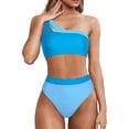 thumbnail image 1 of Gibobby Trajes de Natación para Mujer Traje de baño de un hombro para mujer Bikini de talle con patchwork de color sólido caramelo(Azul,M), 1 of 4