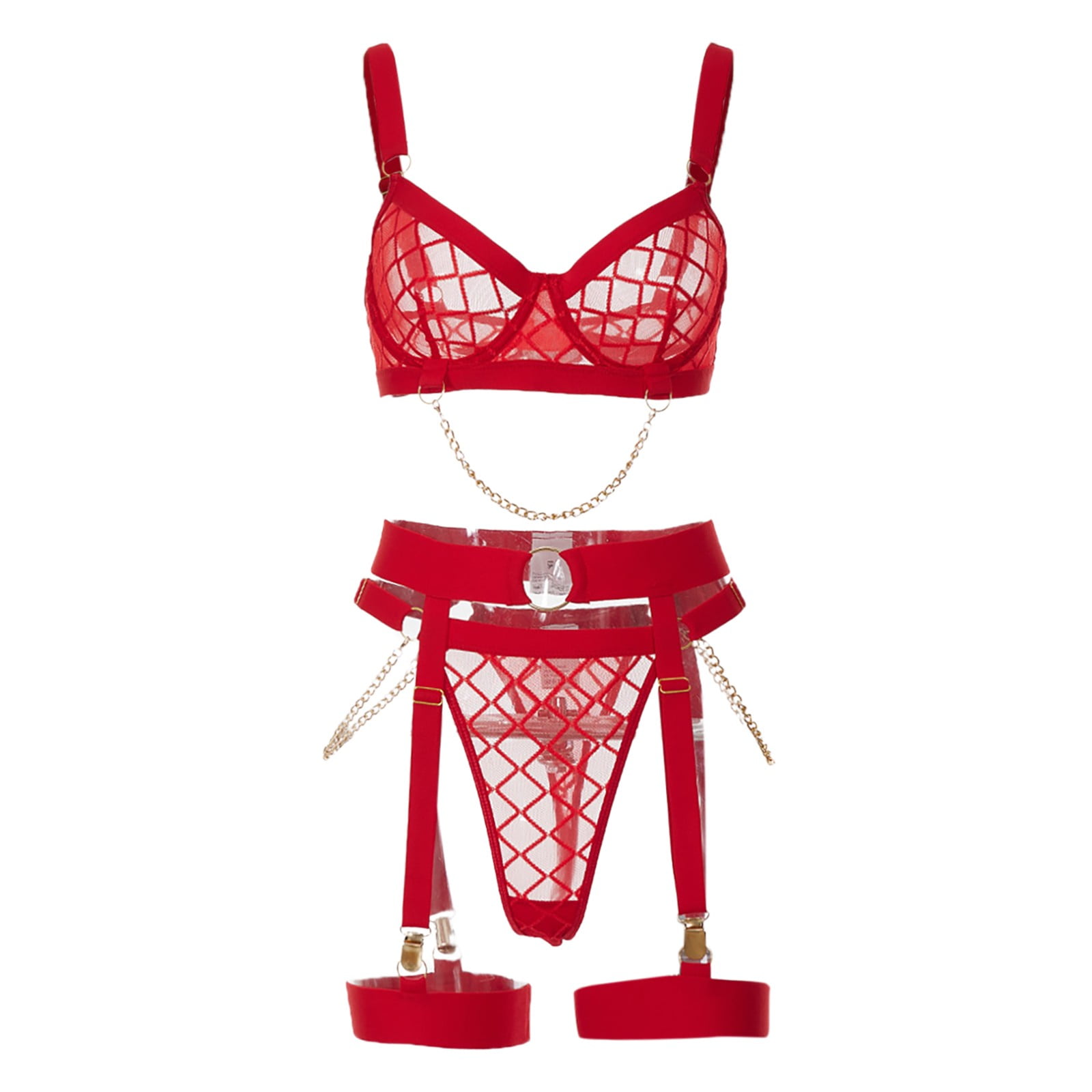 Gibobby Conjunto Lenceria Tanga Y Bralette Lenceria para Mujer Lenceria Sexy para Mujer Conjunto de Lenceria a Juego Transparente Rojo XG Walmart en linea
