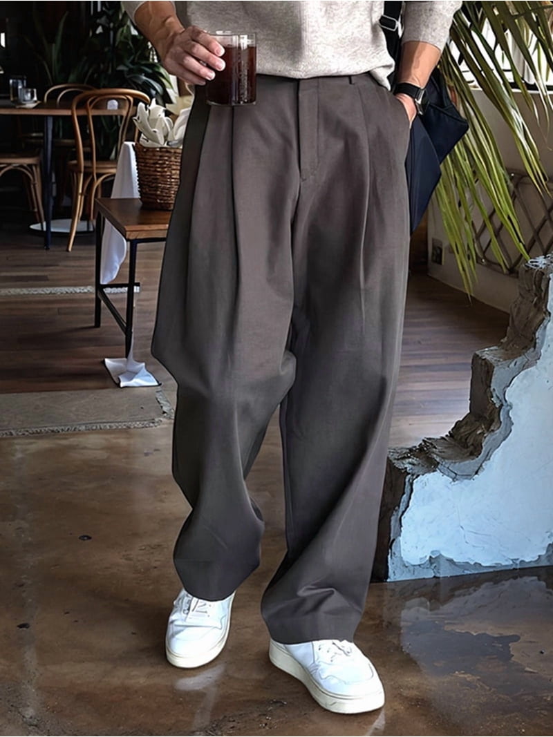 Mens Vintage Dress Pants Old Money Style Pleated Baggy Wide Leg