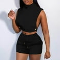 thumbnail image 4 of Women's Short Sleeve Tops Women's two-piece shorts short-sleeved tops casual set of shorts summer sportswear suit sportswear suit Ndbuld Black XL, 4 of 4