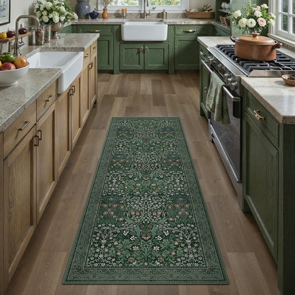 BERTHMEER 2'x8' Washable Runner Rugs for Living Room Bedroom Kitchen Rugs Non Slip Vintage Floral Traditional Dorm Oriental Distressed Runner Rugs,Green
