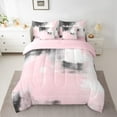 thumbnail image 2 of Manfei Watercolor Artwork Bedding Comforter Set 7pcs, Pink Gray Aesthetic King Bedding Sets, Ombre Oil Painting Bed Sheets, Luxury Bedroom Decor, 2 of 8