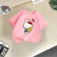thumbnail image 3 of Linda camiseta de algodón de Hello Kitty para niña, ropa de Sanrio, moda de verano, camiseta de cuello redondo informal y cómoda con dibujos animados para niña, 3 of 5