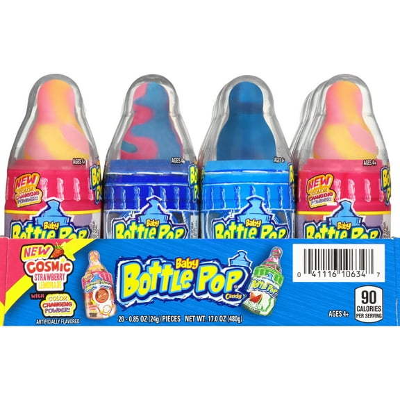 Baby Bottle Pop Original, Assorted Flavors Lollipops with Powdered Candy, .85oz, 20 Count