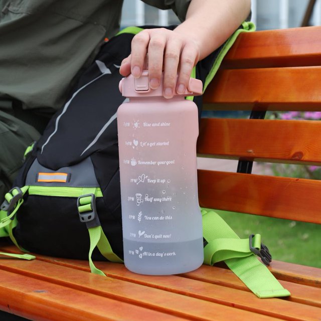 Botella de agua deportiva de 2000ml con marcador de tiempo para deportes al aire libre Fitness viaje portátil vasos para bebidas sin BPA FLhrweasw Nuevo