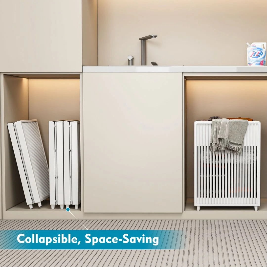TEAFIRST Laundry Hamper Basket, Foldable Sturdy & Handy Clothes Hampers,Collapsible, White, 40L