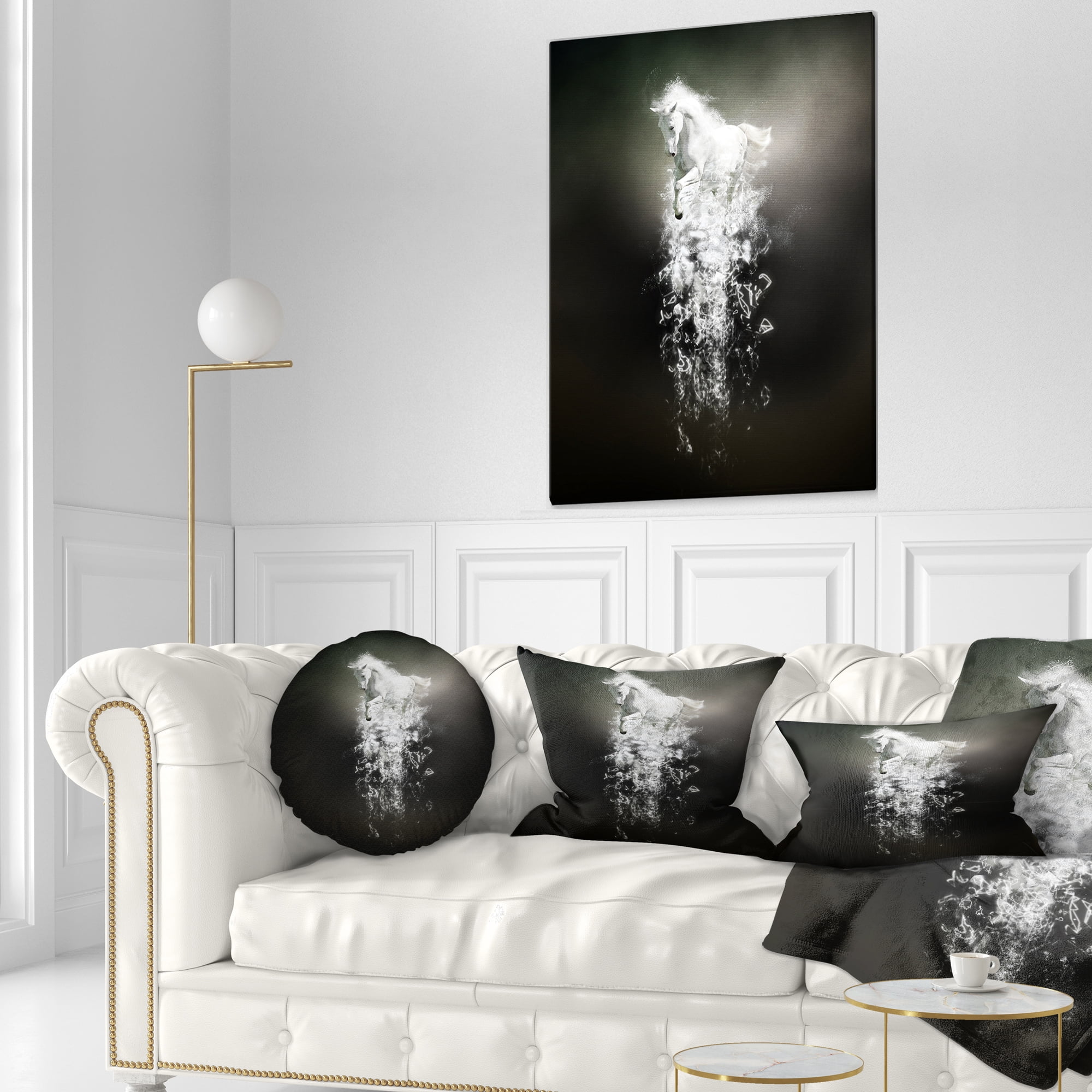 Designart Fantasy White Horse Running - Animal Throw Pillow - 12x20