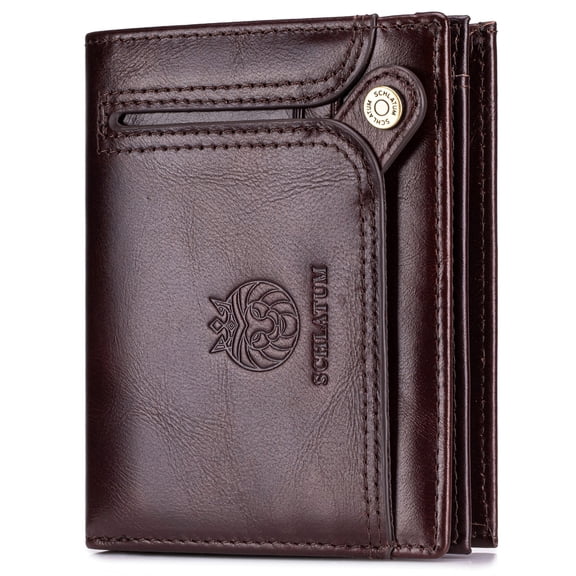 SCHLATUM Large Capacity Multi-Card Genuine Leather RFID Blocking Wallet for Men, 20 Card Slots & 1 ID Window, Coffee
