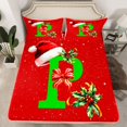thumbnail image 2 of Homewish Initial P Letter Bed Sheets for Kids, Kawaii Santa Claus Hat King Sheets, Red Green Christmas Sheet Set, Luxury Bedroom Decor, 4-Piece, 2 of 7