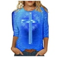 thumbnail image 3 of DDAPJ pyju Easter 3/4 Sleeve Shirts for Women Casual Loose Round Neck Blouse Christian Inspirational T-shirt Jesus Cross Faith Shirt Blue M, 3 of 4