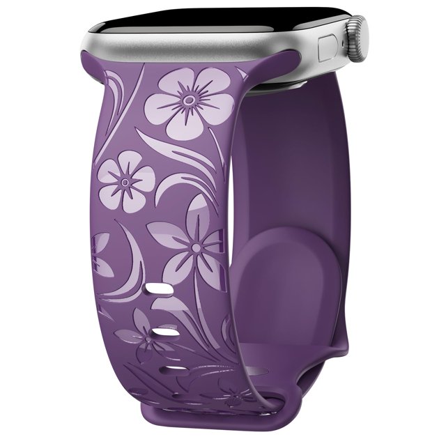 Correa Con Grabado Floral Compatible Con Apple Watch Band De 38 Mm, 40 Mm, 41 Mm, 42 Mm, 44 Mm, 45 Mm, 46 Mm, 49 Mm, Correa De Silicona Brillante Con Diseño De Flores Silvestres Para Iwatch Band Serie
