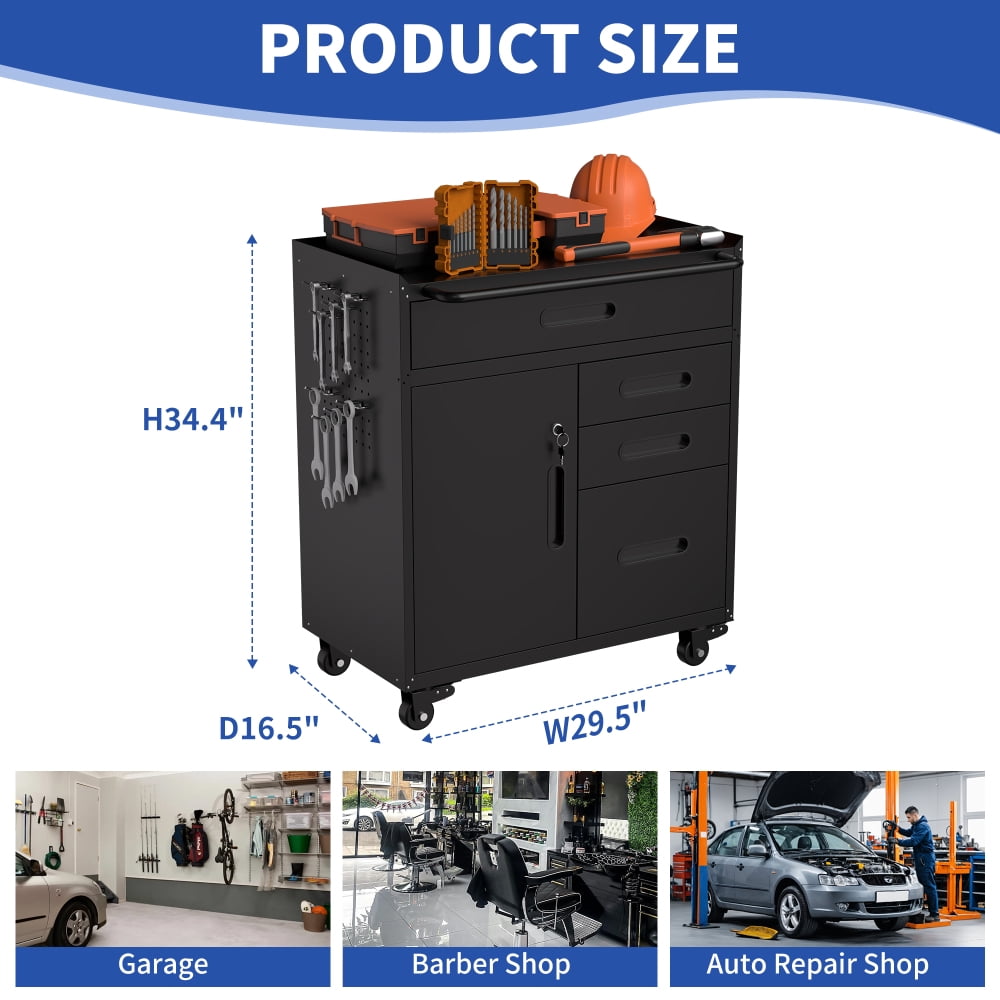 34.3" Rolling Tool Chest with 6 Drawers - Mobile Garage Cabinet Organizer, All-Drawer Design for Small Parts & Tools, Heavy Duty Steel Construction