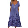 thumbnail image 3 of Vikakiooze Women Summer Printing Causal V-Neck Button Short Sleeve Vacation Pockets Dress, 3 of 4