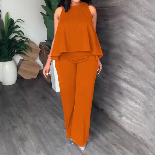zanvin Ensembles 2 Pcs pour Femmes, Mode Femmes Été Décontracté Uni Sans Manches Chemisiers Col Rond Hauts Pantalons Longs
