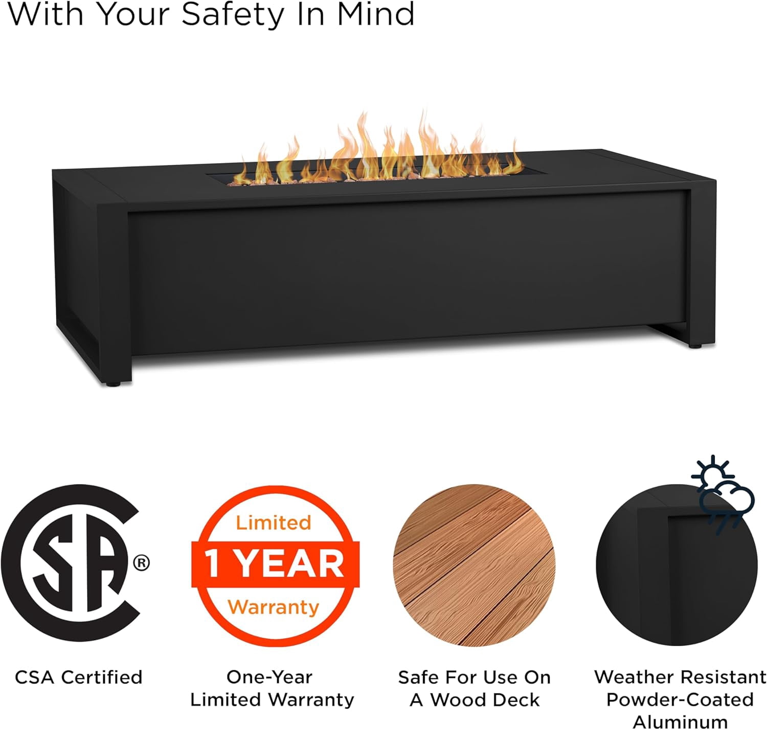 Real Flame Keenan 52" Rectangle Metal Propane Fire Pit Table in Black