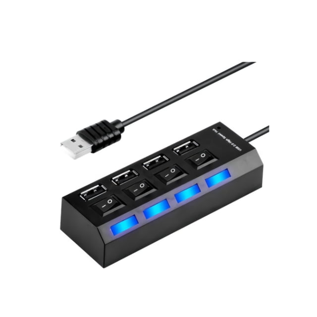 Hub USB de 4 puertos Multi USB 2.0 con luz indicadora, negro/blanco
