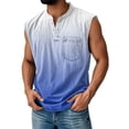 thumbnail image 2 of Sleeveless Shirts for Men, Men's Retro Stand Collar Casual Pocket Solid Color Sleeveless Henley Shirt Dark Blue 2XL, 2 of 6