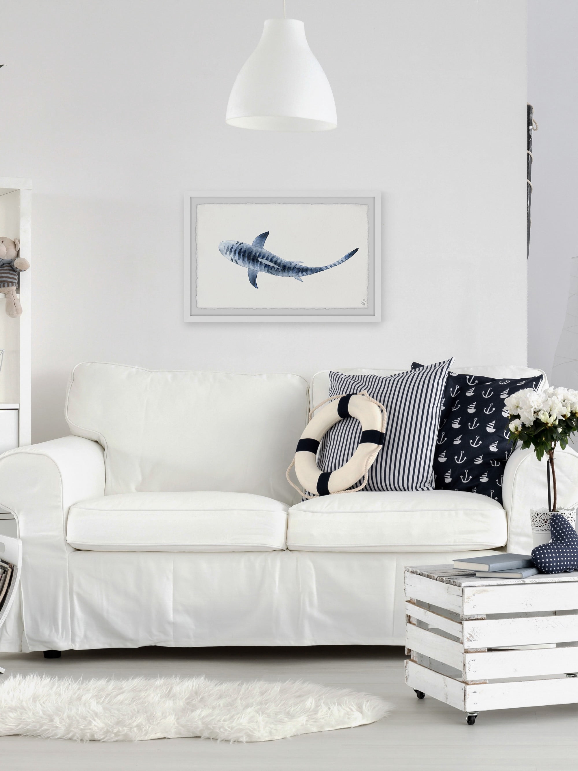 Marmont Hill Blue Striped Shark Framed Wall Art