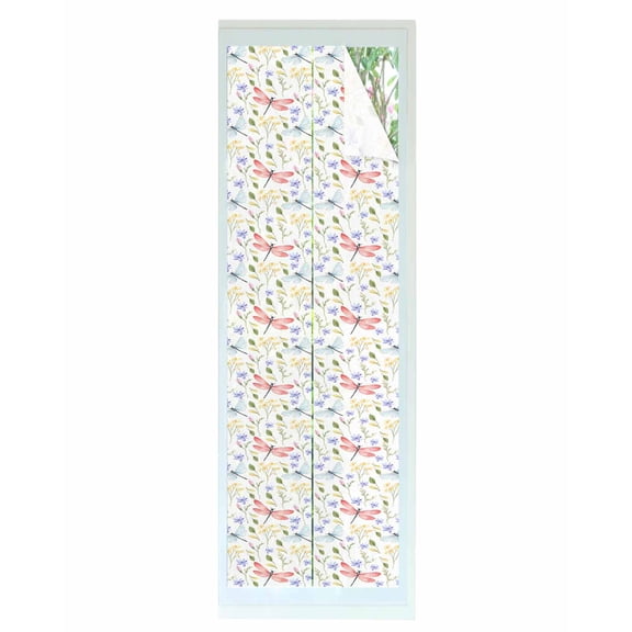 Window Privacy Film Botanical Flowers Stained Glass Window Film Decorative Sun Block Window Cover Spring Pink Dragonfly Pastoral Window Clings Static Adhesive Sticker for Bathroom 23.6"x78.7"