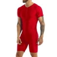 thumbnail image 2 of Doomiva Men's Spandex Wrestling Singlet Front Zipper Bodysuit Gym Workout Unitard Red L, 2 of 7