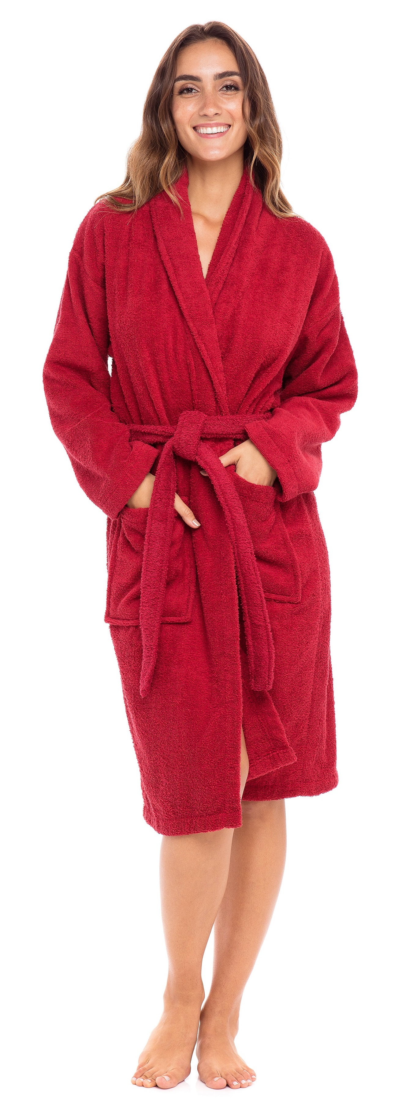 Skylinewears Woman Cotton Bathrobe Terry Cloth Knee Length Spa Bathrobe