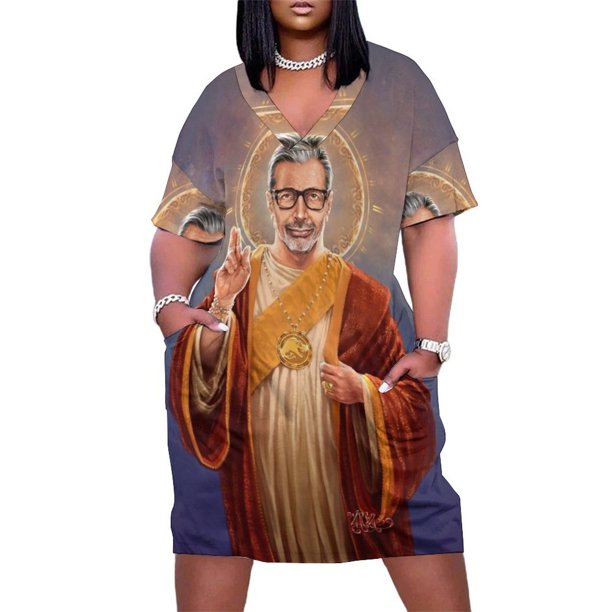 Vestido suelto de Saint Jeff of Goldblum vestido de talla grande con bolsillo pintura religiosa