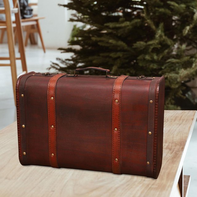 Decoración de contenedor de baúl de estilo retro, accesorios de fotografía con mango de cuero de PU, maleta de recuerdo de caja de almacenamiento para 38cmx23.5cmx14cm Macarena Maleta decorativa