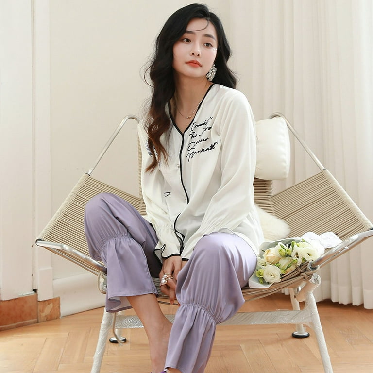 New Ice Silk Pajamas Women s White Tiger Long Sleeve Simulated