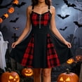 thumbnail image 5 of QATAINLAV Woman Gothic Plaid Mini Dress O-Ring Front Zip A-Line Gothic Dresses Halloween Cosplay Costume, 5 of 9