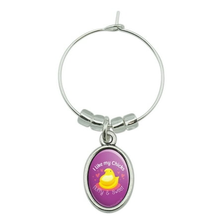 

Peeps I Like My Chicks Fluffy and Sweet Wine Glass Oval Charm Drink Marker