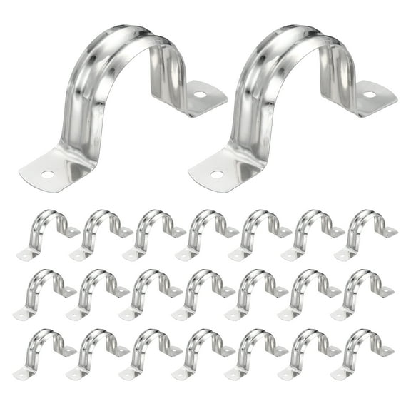 Uxcell 52pcs Conduit Clamp 1 1/4 Inch, 1 Hole Stainless Steel Pipe Strap, U Bracket Double Band Rigid Metal Conduit Hanger for Pipe Fixing, Tube Wire Installation