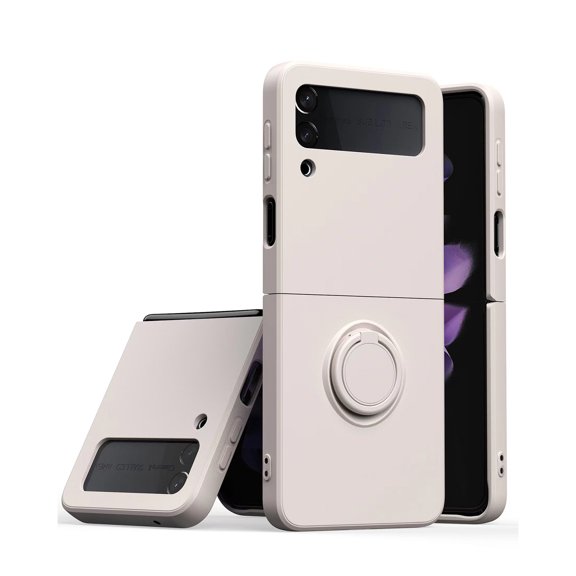 Compatible with Samsung Galaxy Z Flip 4 Case with Ring Stand Wrist Strap Rope Slim Shockproof Case for Galaxy Z Flip 4,White