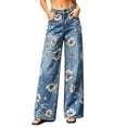 thumbnail image 3 of CALAFEBILA Womens Straight Leg Jeans Fashion Full-Length High Rise Jeans for Women Floral Printed Elastic Denim Trousers Loose Womens Jeans Stretchy 2023, 3 of 7