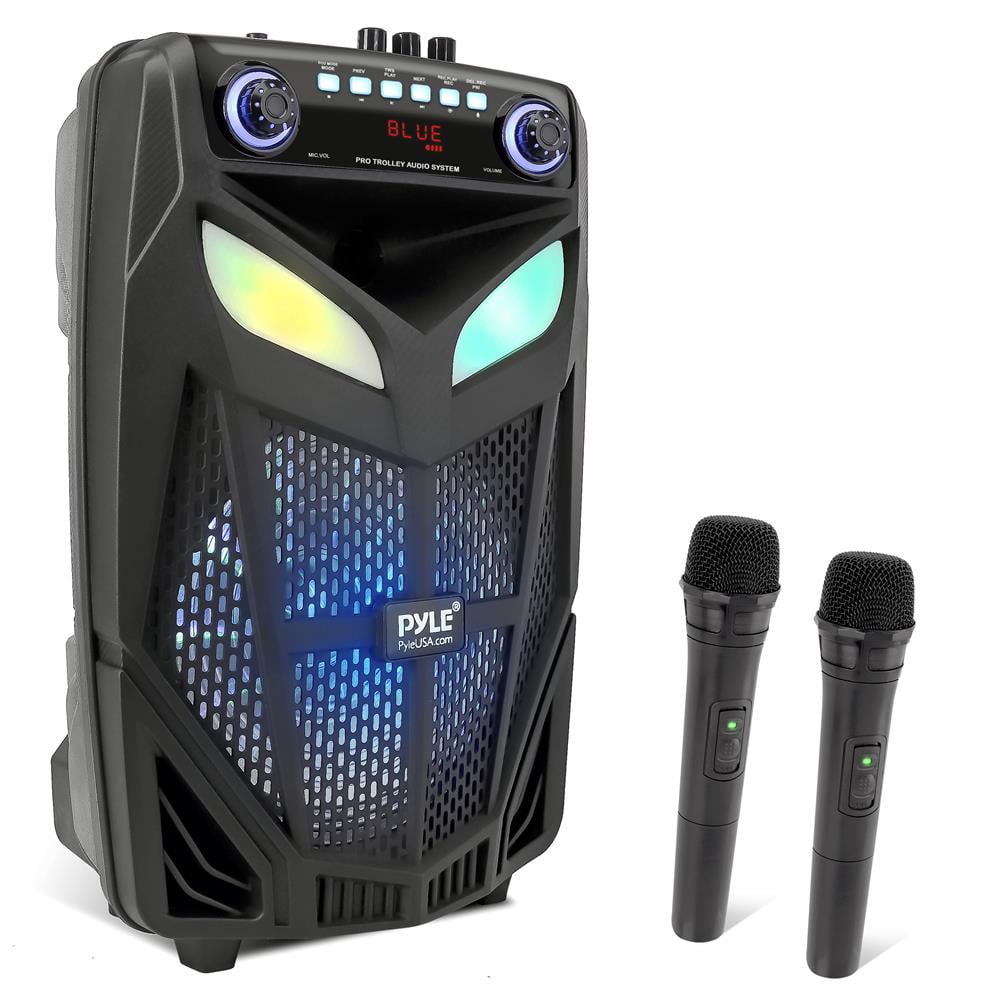 Pyle PPHP1044B FM Radio MP3/USB SD Card Reader Portable Bluetooth PA Speaker System Party Lights Rolling Wheels 600W Indoor/Outdoor Bluetooth Speaker Portable PA System W/ 1/4 Microphone in 