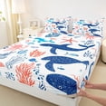 thumbnail image 3 of Homewish Ocean Whale Animal Queen Sheet Sets for Kids, Cartoon Octopus Fish Flat Sheet, Hippie Marine Coral Queen Fitted Sheet, Ultra Soft Bedroom Decor, 4-Piece, 3 of 7