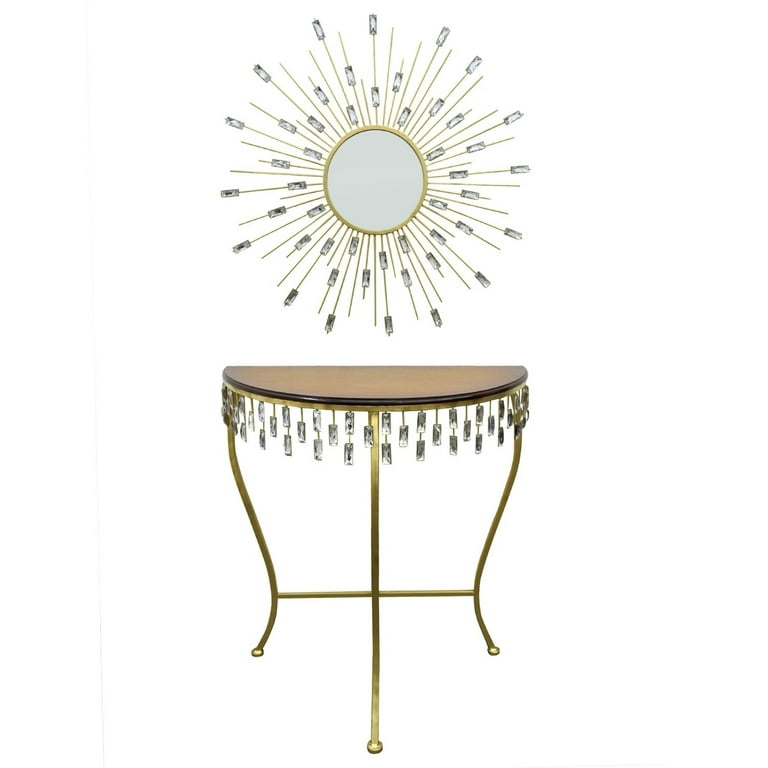 Three Hands Console Table and Mirror Set Gold Walmart