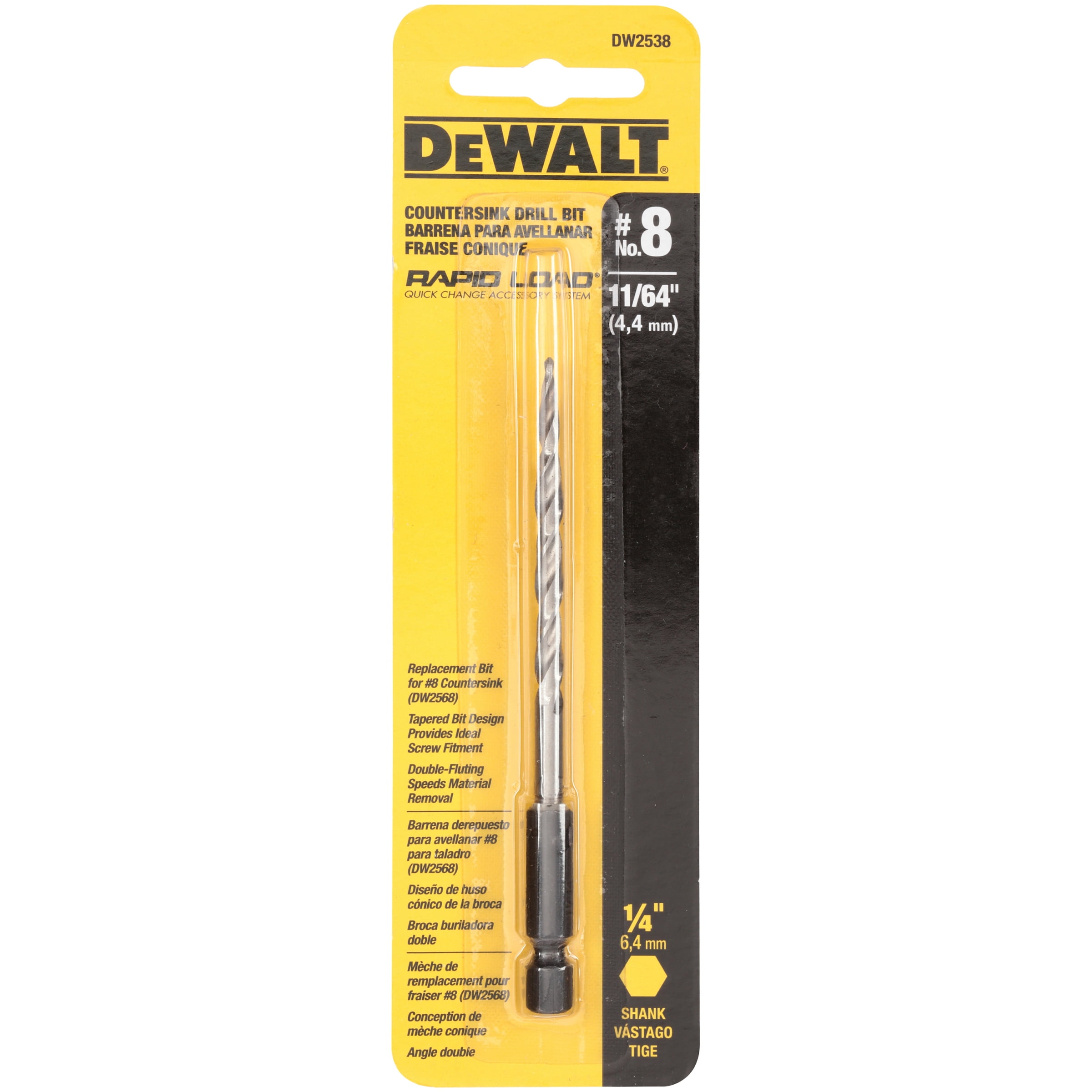 DeWALT® Rapid Load® Countersink Drill Bit No.8 11/64" Pack