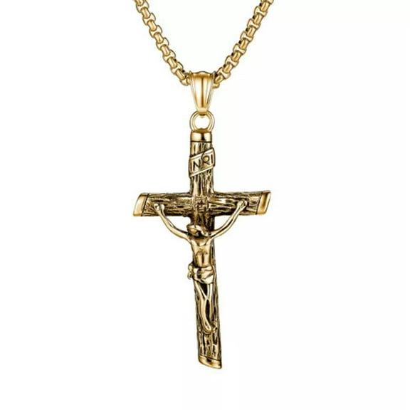 GKNET Jesus Christ Crucifix Cross Pendant Necklace Mens Womens Stainless Steel Chain-Gold