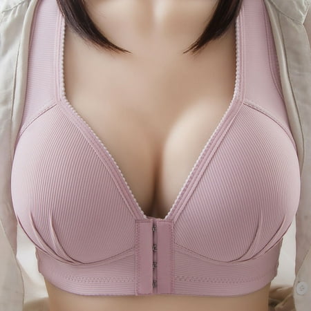 

3 Piece Women s Plus Size Front-Close Wireless Striped Fabric Bra U-Back Underwire Everyday Bra for Senior Women