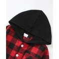 thumbnail image 6 of 12 Months Baby Boys Clothes 18 Months Boys Fall Winter Pant Set Toddler Boys Long Sleeve Hooded Plaid Top Jeans Pants 2PCS Outfits Set Red, 6 of 10