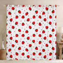Homewish Kawaii Red Strawberry Black Out Curtains For Preppy Children Kids,Polka Dots Curtains Pack of 2 (42x63 Each),Dreamy Princess Bedroom Curtains,Lightweight Room Decor