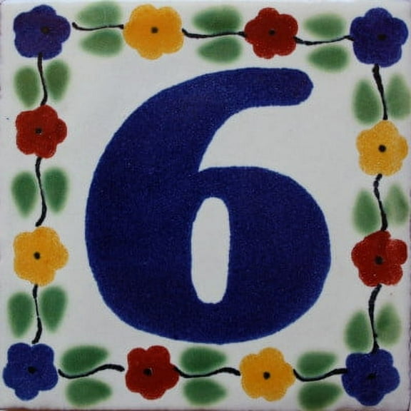 Bouquet Talavera Tile Number Six, Set of 2 pcs