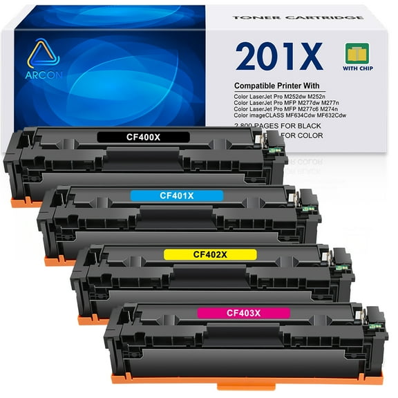 201X Toner Cartridges 201A Compatible for HP 201A 201X Color Laserjet Pro M252dw M277dw CF400X CF400A CF401A CF402A CF403A M252 M277 Printer Ink (Black Cyan Yellow Magenta, 4-Pack)
