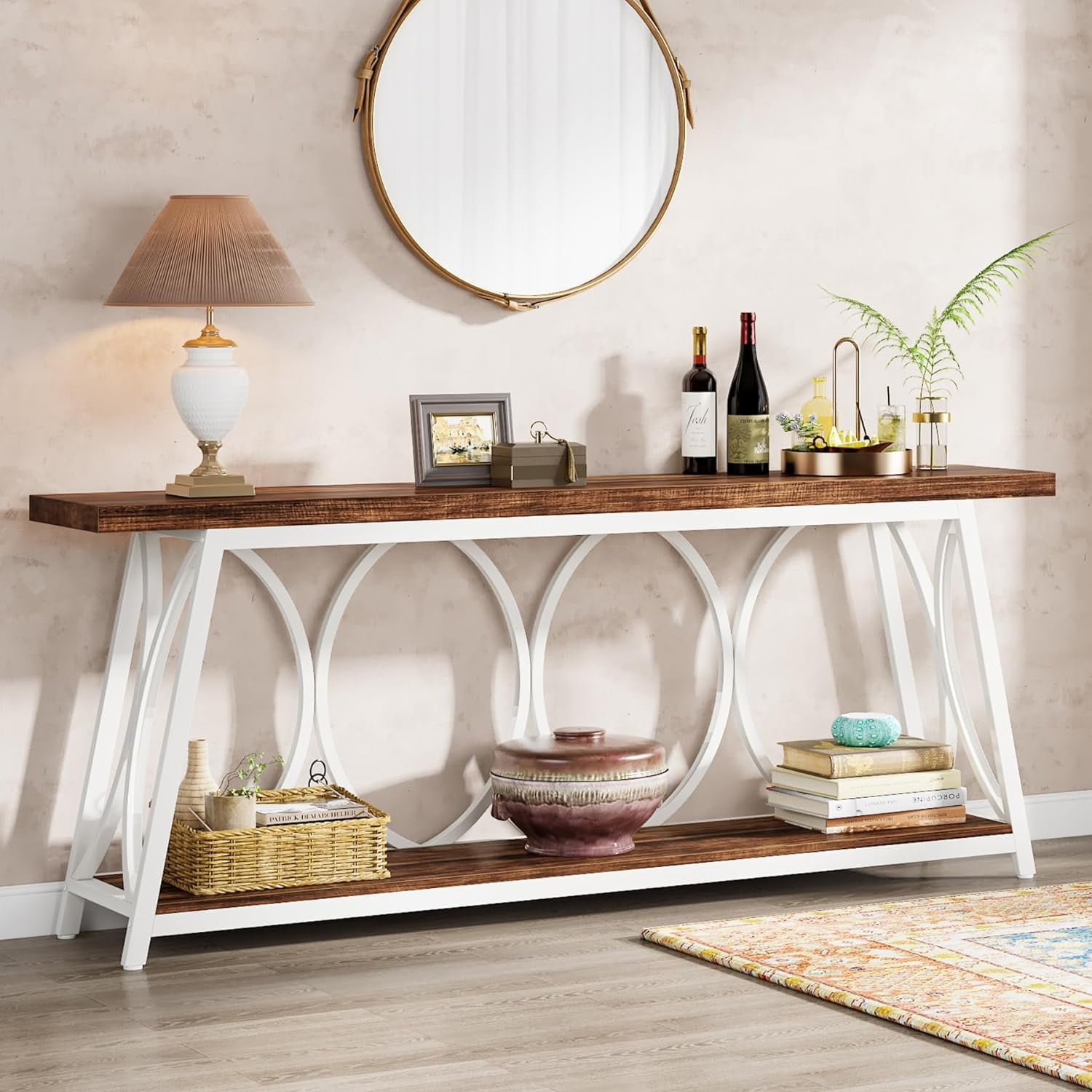 Tribesigns 70.9" Extra Long Console Table, Industrial Wood Narrow Sofa Table for Entryway, White