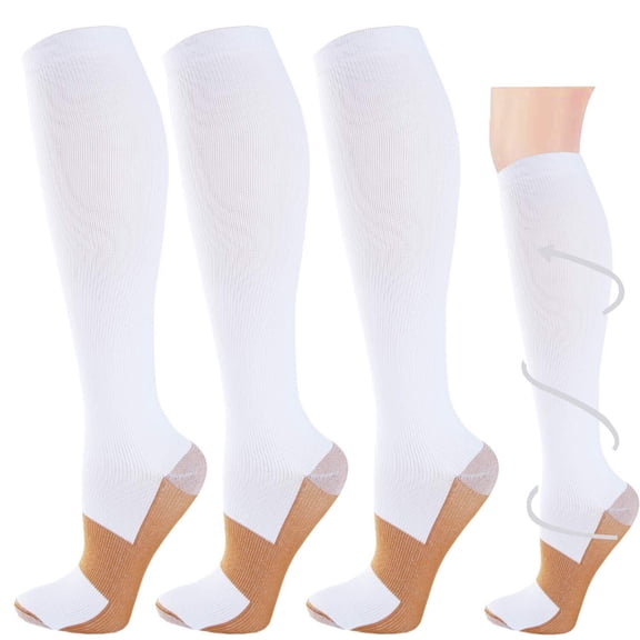3 Pairs Copper Compression Socks for Women & Men Circulation 15-29 mmhg - Better Flow, Swelling, Support for Medical, Running, Nursing