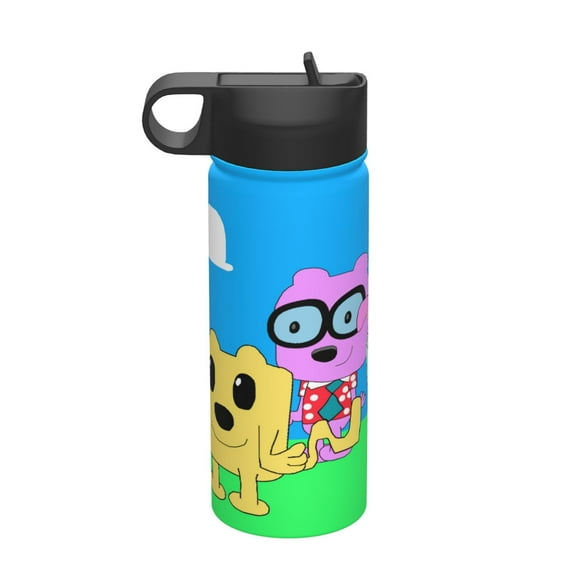 Wow Wow Wubbzy Insulated Water Bottle, 18oz Vacuum Stainless Steel Sports Kettle With Straw Lid, Leakproof Drinking Thermos Cup For Outdoor Gym Travel