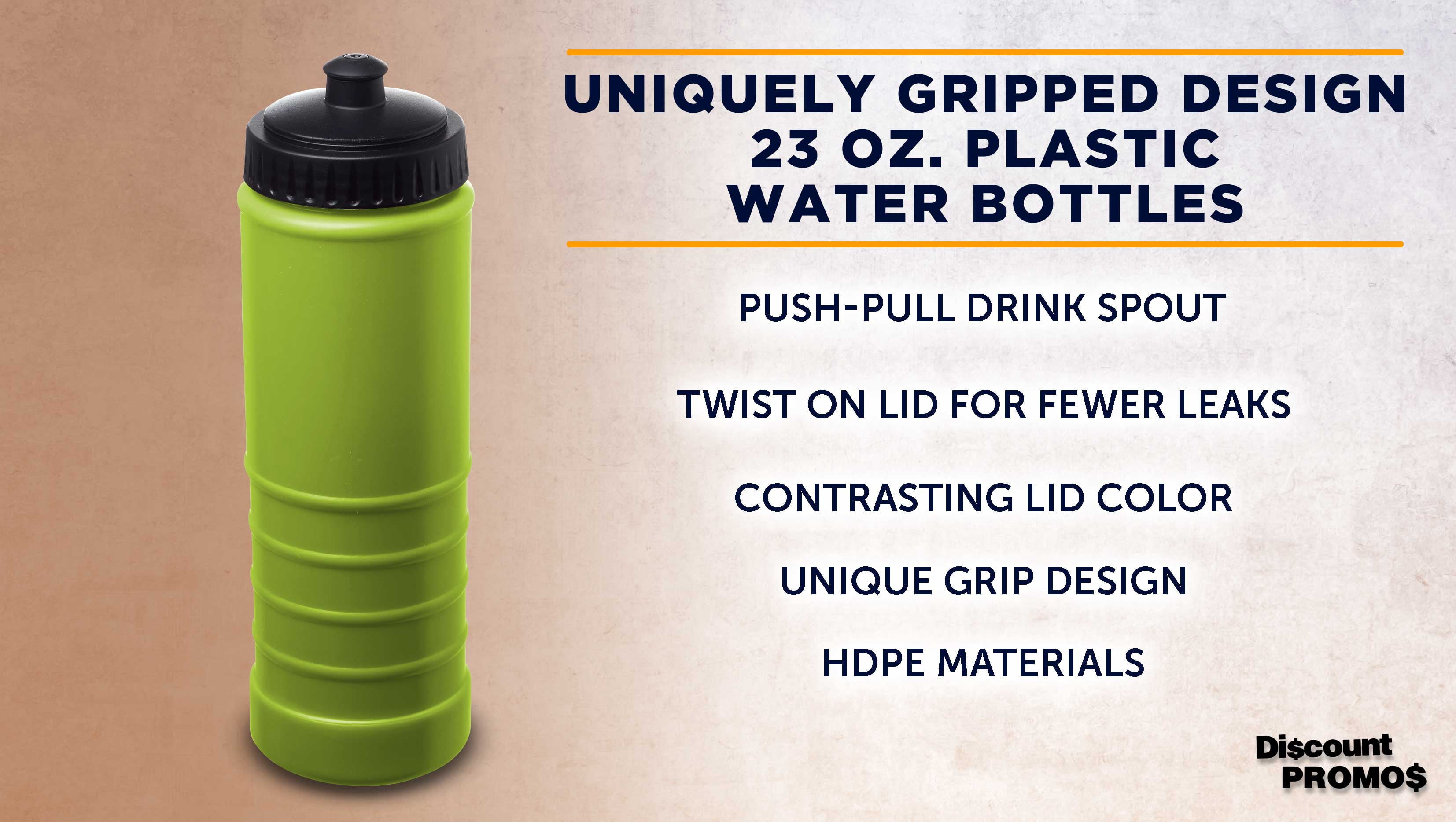 10 Plastic Water Bottles Set, 23 oz. - Screw-On Lid, Grip Design - Lime Green