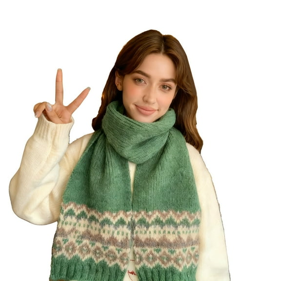 Scarf for Women Winter Isle Wool Knitted Artistic High End Warm Cold Proof Warm Scarf